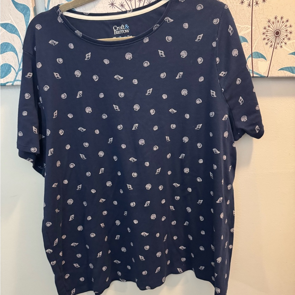 Croft & Barrow short sleeve Navy Tee sea shell print sz 2x